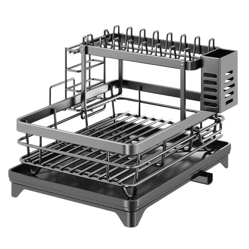 Stainless Steel Dish Drying Rack Adjustable Kitchen Plates Organizer with Drainboard Over Sink Plate Drainer Storage Organizer