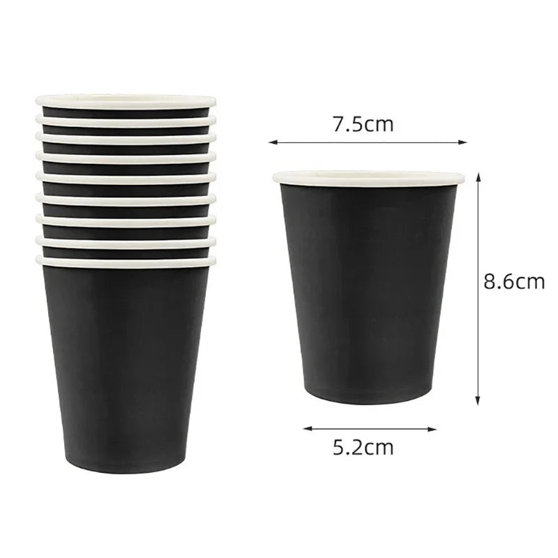 Solid Black Theme Tableware Birthday Party Disposable Cutlery Paper Napkins Cups Plates Tablecloths Fork Spoon Party Decorations