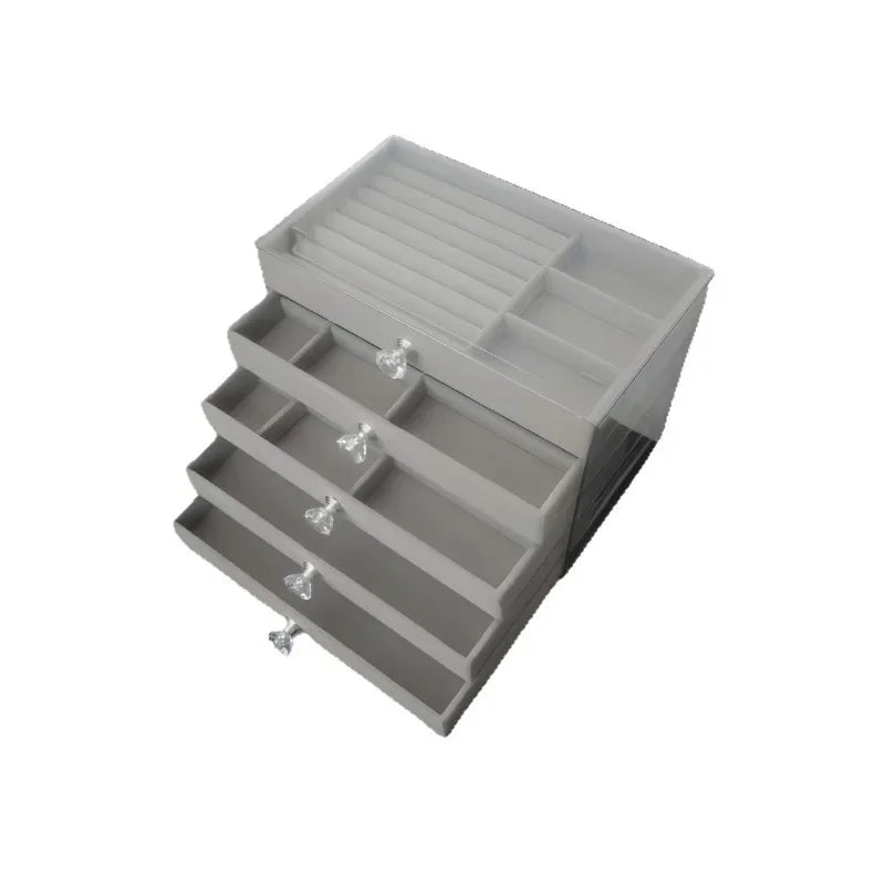 New 5 Layers Exquisite Gray Jewelry Box Earrings Ring Drawer Type Storage Box Large Capacity Anti-oxidation Jewelry Box
