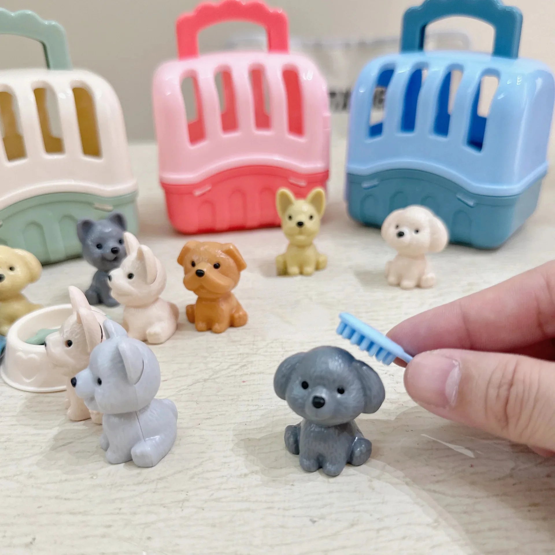Mini Pet Doll House Toy Set with Dog Basket Simulation Animal Figures for Kids Toddlers Christmas Birthday Gifts for Girls Boys