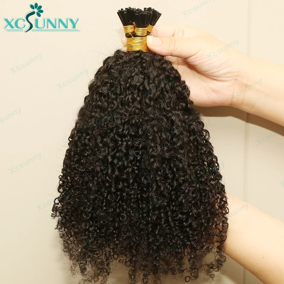 Kinky Curly I Tip Microlinks Human Hair Burmese Itip Curly Hair Extensions I Tips Human Hair For Black Women