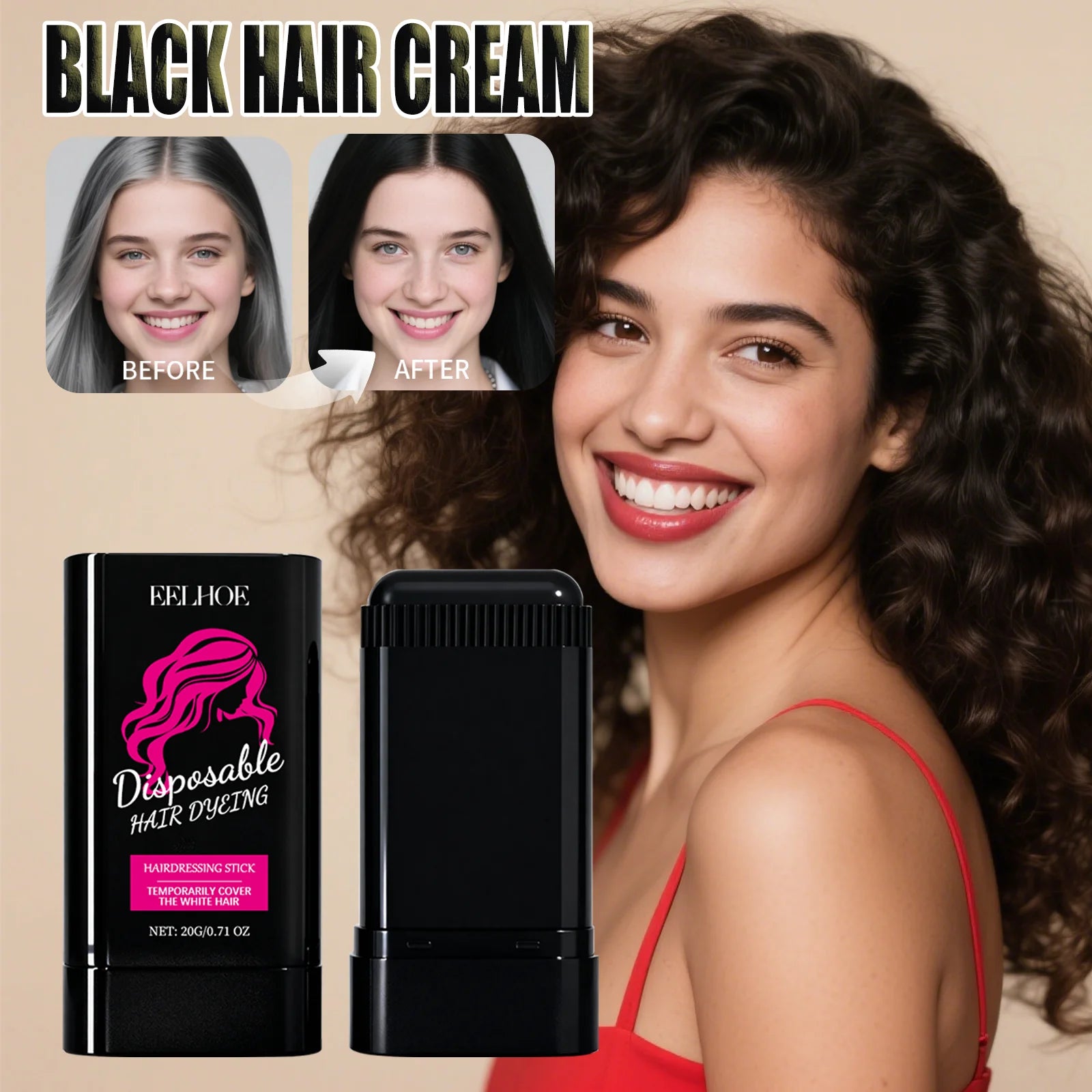 Instant Hair Color Wax Cover Gray Hair Black Touch Up Waterproof Natural Looking Travel Size For Formula Quick Styling Solution