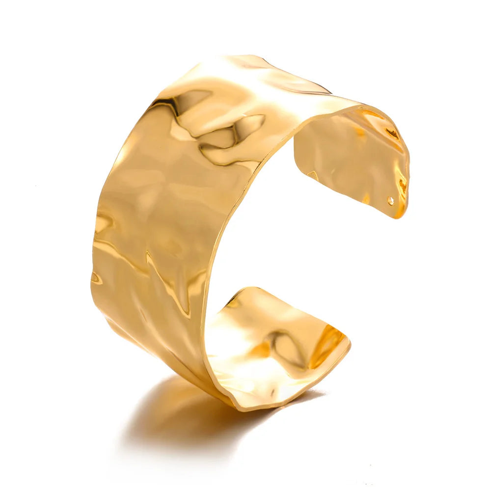 Vintage Flower Cuff Bracelet Bangle for Women Gold Color Flora Stainless Steel Bangles Casting Aesthetic Couple Wrist Jewelry