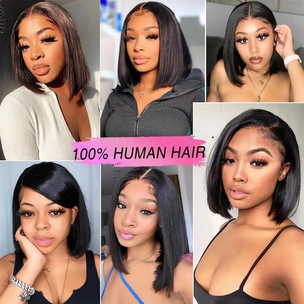 Short Bob 100% Human Hair 13x4 HD Lace Front Wigs Bone Straight 200 Density Transparent Lace Frontal Brazilian Hair Wig
