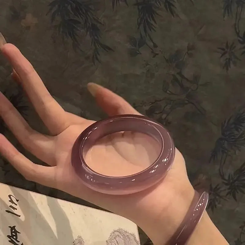 Translucent Resin Bangle for Women Chinese Style Tassel Bells Bracelet Crystal Beads Chain Bracelet Silver Color Alloy Jewelry