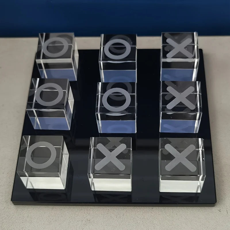 Modern Minimalist XO Square Crystal Chessboard Decorative，Black and White Crystal for Living Room Desktop Small ornamen