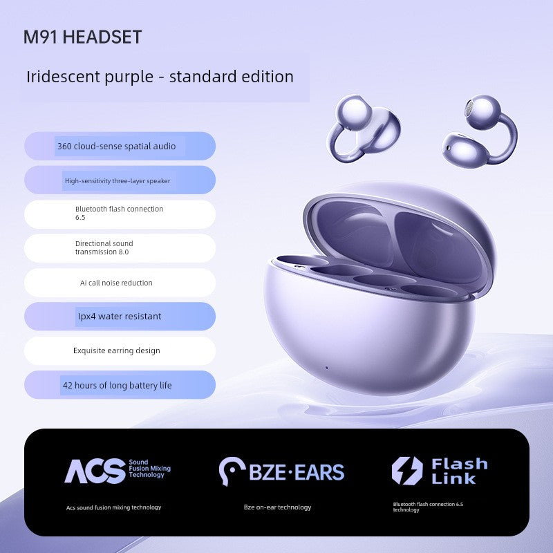 Non-Leaking Ear Clip Bluetooth Headset Open Wireless Gas Bone Conduction Non in-Ear Sports Running 2025 New Arrival