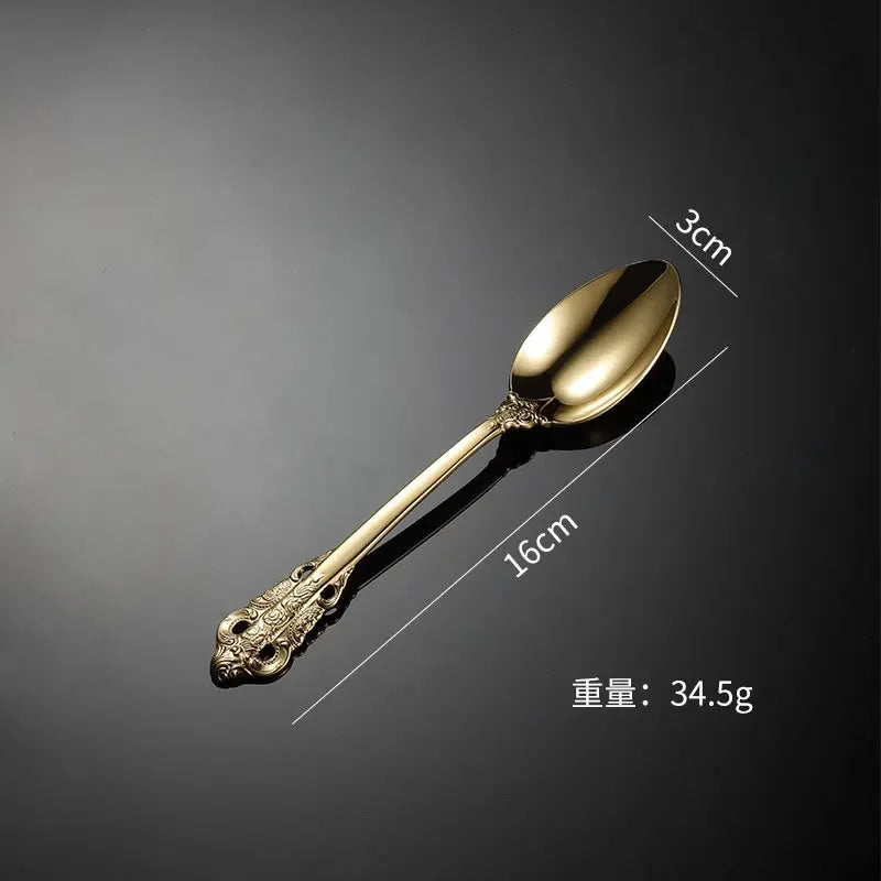 Palace Series Stainless Steel Cutlery Sets Western Food Knives Forks Spoons Teaspoon Luxury Golden Tableware Home and Kitchen