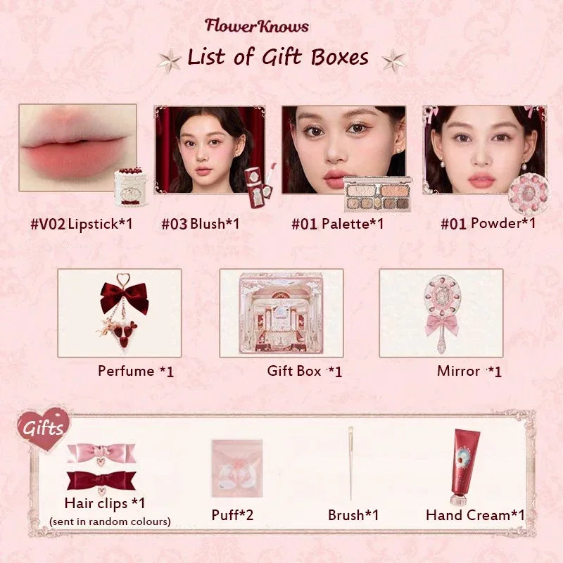 Flower Knows Strawberry Cupid Collection Make Up Sets Cosmetics Full Set Palette Pressed Powder Blush Lipstick Mystery Box