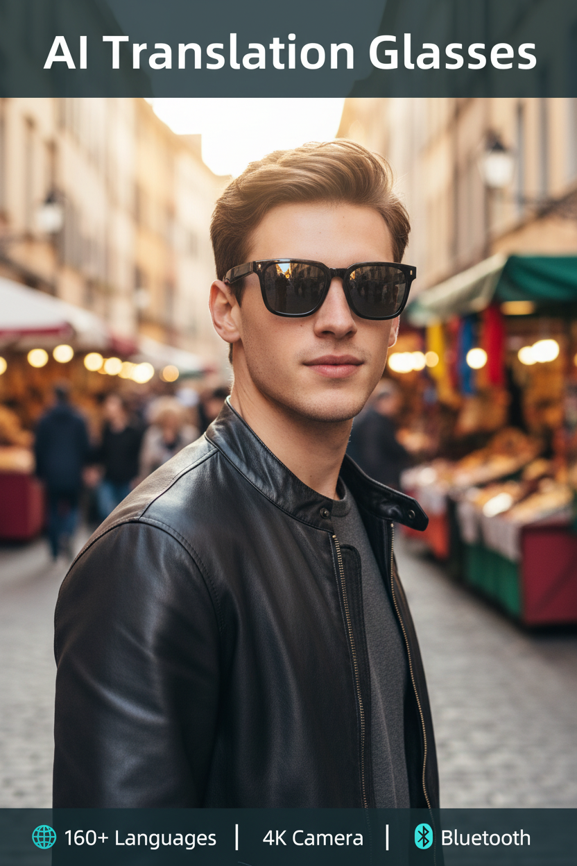 AI Translation Smart Glasses - 160+ Languages, 4K Camera, Bluetooth
