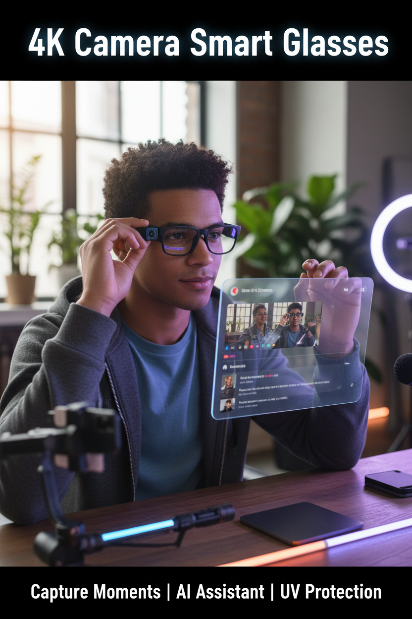 4K Camera Smart Glasses - Capture Moments, AI Assistant, UV Protection